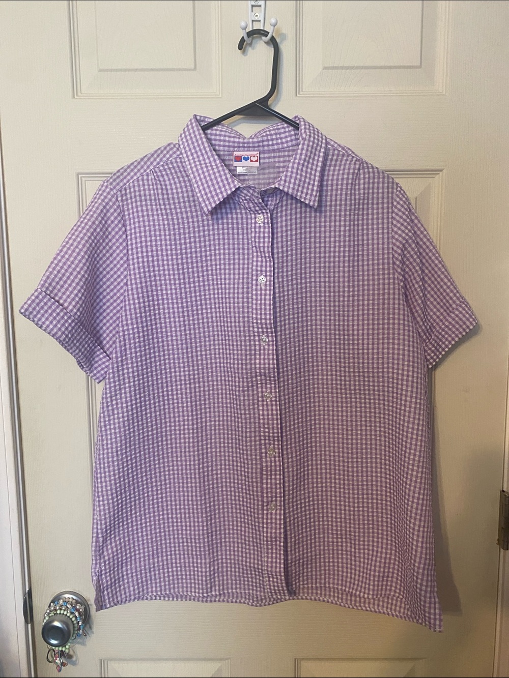 Purple Gingham Short-Sleeve Button-Up Shirt